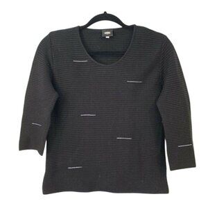 Versace Jeans Couture M Black Ribbed Knit 3/4 Sleeve Sweater Rhinestone Accents